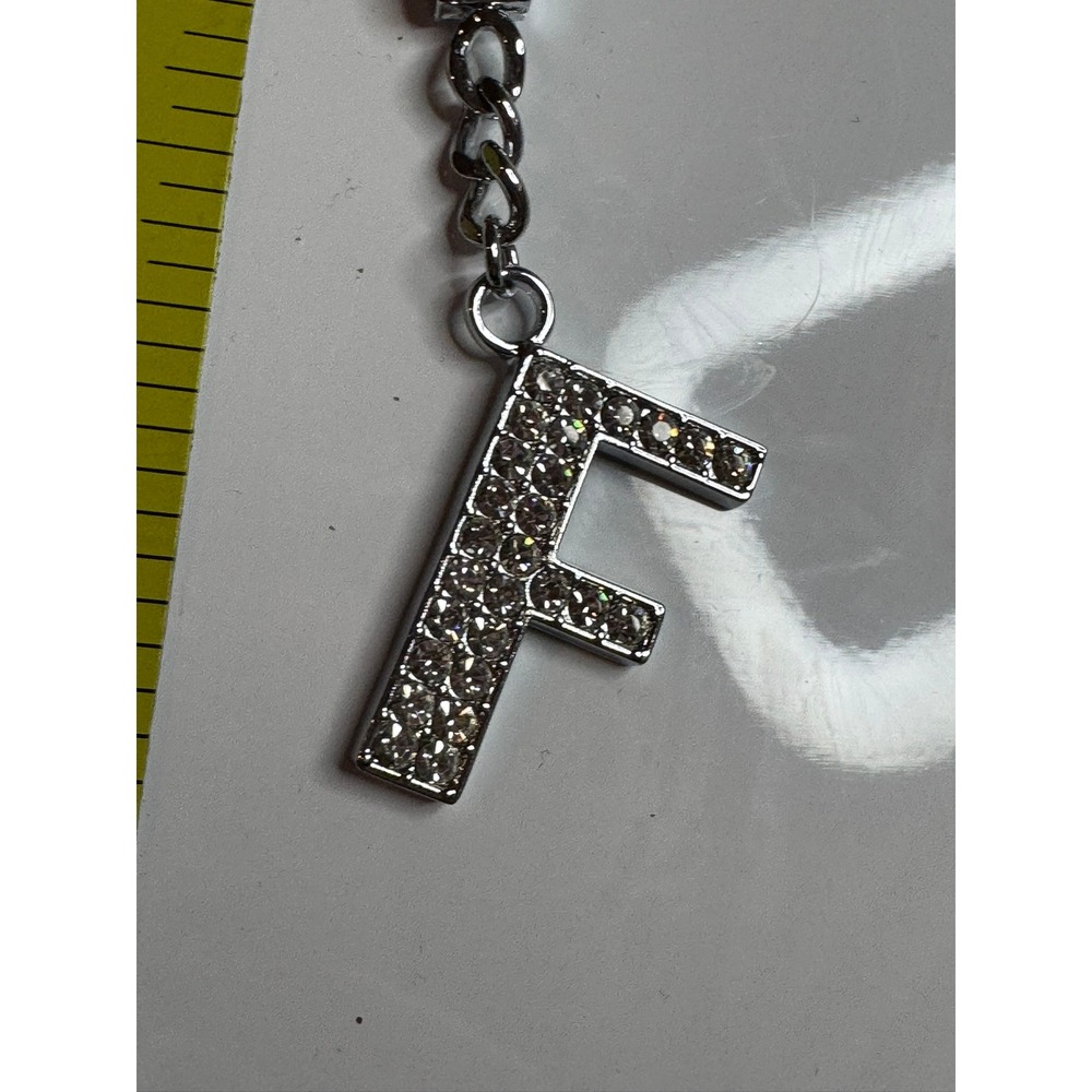 Silver Rhinestone Initial Letter F Keychain Charm Personalized Sparkle Pendant - Picture 5 of 10
